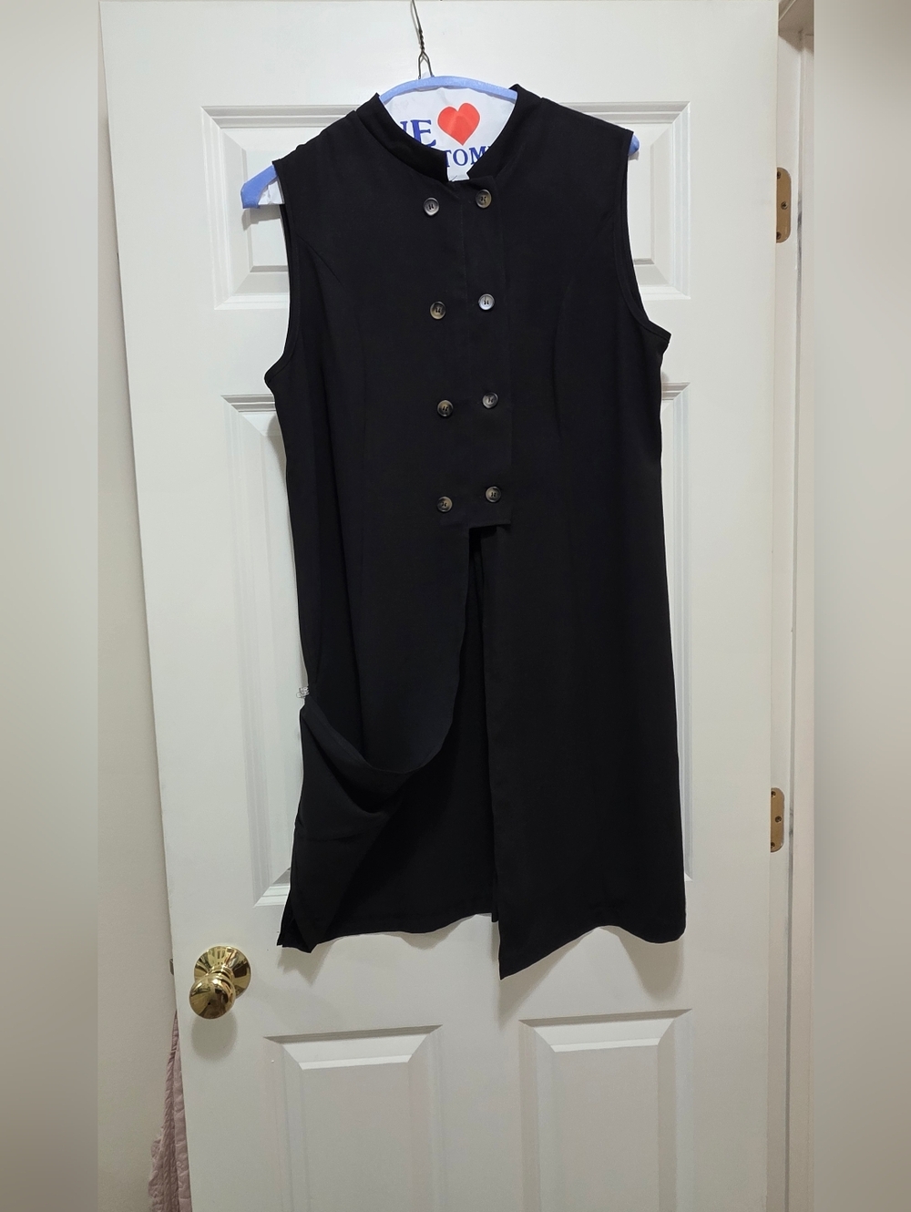 Sleeveless Double-Breasted Black Long Vest